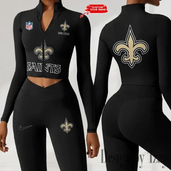New Orleans Saints Zipper Sports Top Women Gym Long Sleeve for Fitness SPTZSTW055