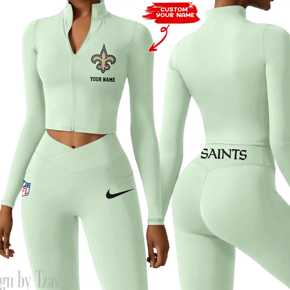 New Orleans Saints Zipper Sports Top Women Gym Long Sleeve for Fitness SPTZSTW023