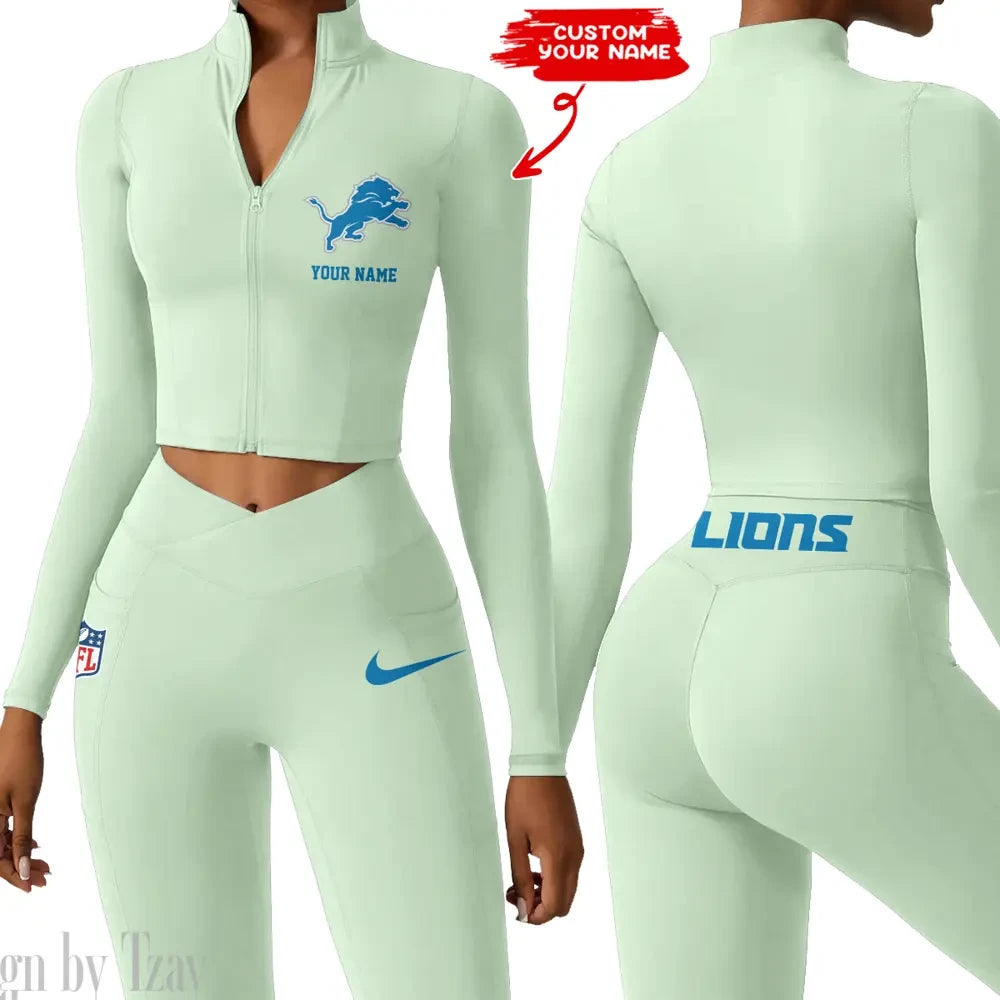 Detroit Lions Zipper Sports Top Women Gym Long Sleeve for Fitness SPTZSTW011