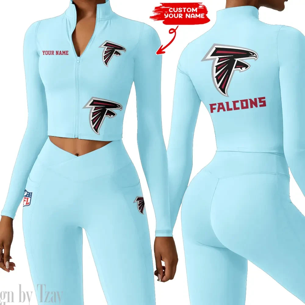 Atlanta Falcons Zipper Sports Top Women Gym Long Sleeve for Fitness SPTZSTW066