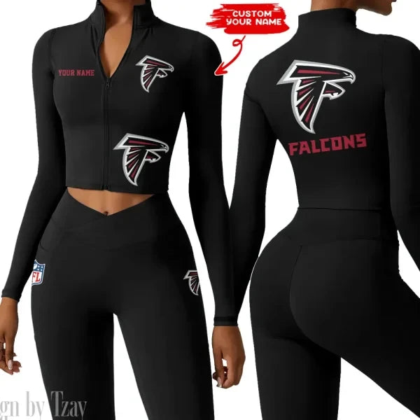 Atlanta Falcons Zipper Sports Top Women Gym Long Sleeve for Fitness SPTZSTW066