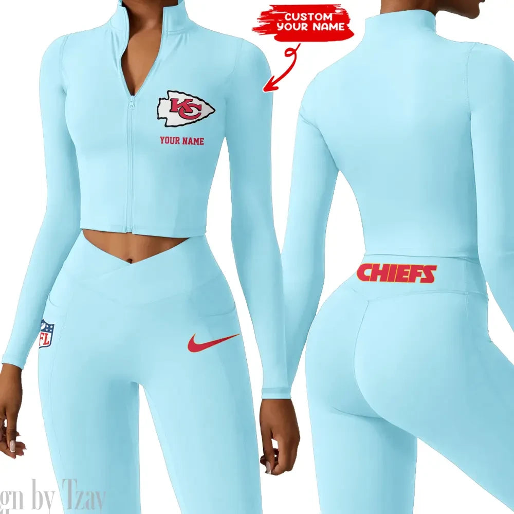 Kansas City Chiefs Zipper Sports Top Women Gym Long Sleeve for Fitness SPTZSTW016