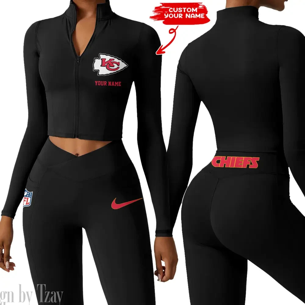 Kansas City Chiefs Zipper Sports Top Women Gym Long Sleeve for Fitness SPTZSTW016