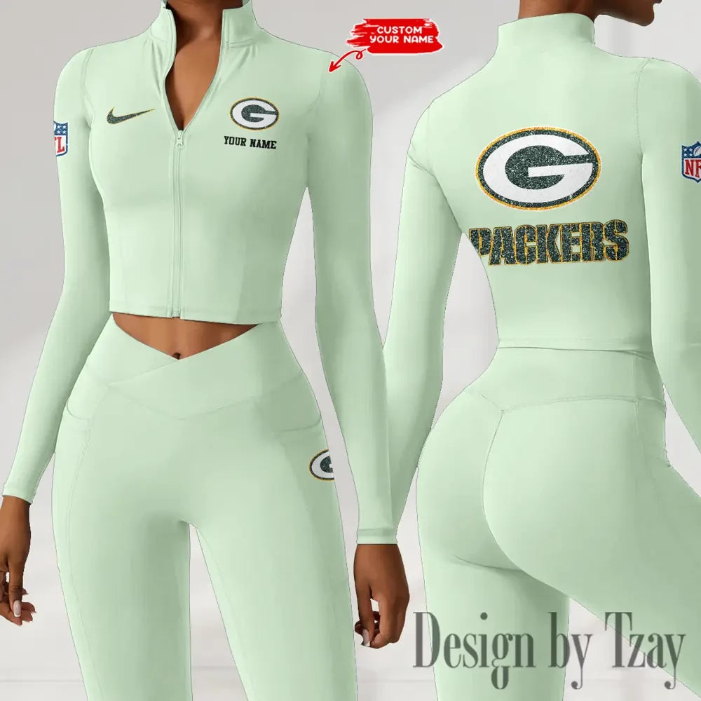 Green Bay Packers Zipper Sports Top Women Gym Long Sleeve for Fitness SPTZSTW113