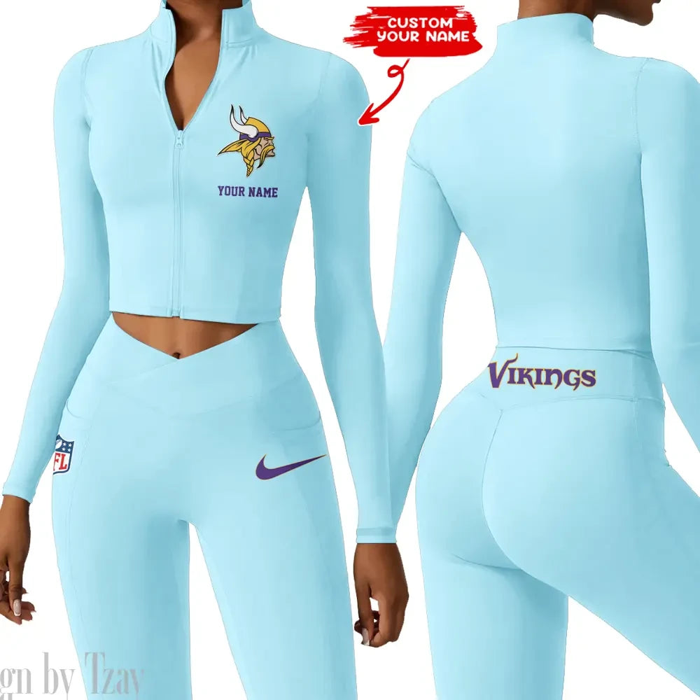 Minnesota Vikings Zipper Sports Top Women Gym Long Sleeve for Fitness SPTZSTW021
