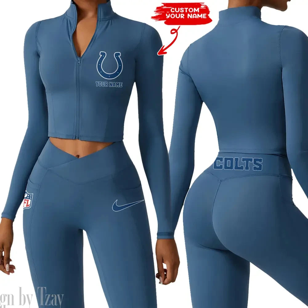 Indianapolis Colts Zipper Sports Top Women Gym Long Sleeve for Fitness SPTZSTW014