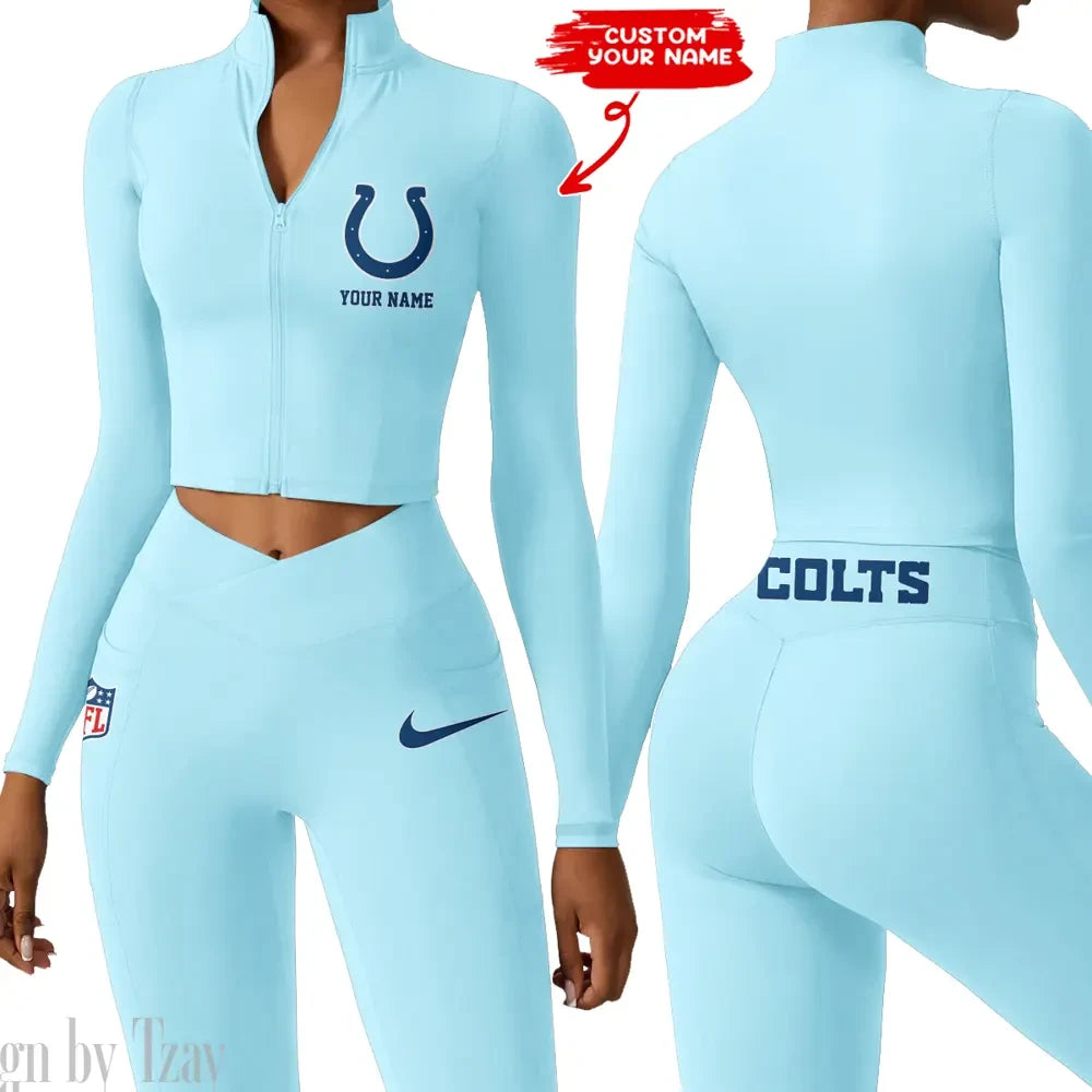 Indianapolis Colts Zipper Sports Top Women Gym Long Sleeve for Fitness SPTZSTW014