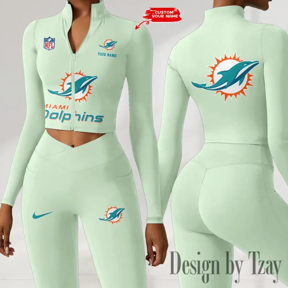 Miami Dolphins Zipper Sports Top Women Gym Long Sleeve for Fitness SPTZSTW052