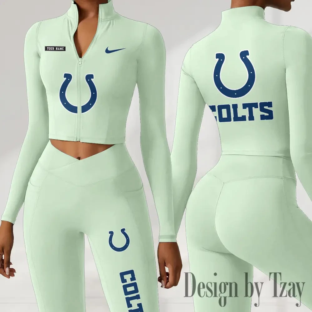Indianapolis Colts Women Activewear Set 2 Piece Crop Jacket and High Waist Leggings SPTZSTW276