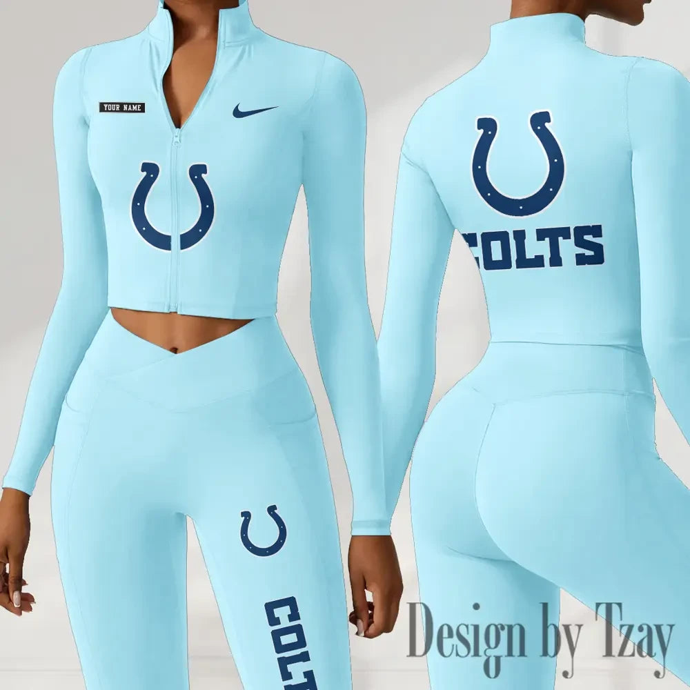Indianapolis Colts Women Activewear Set 2 Piece Crop Jacket and High Waist Leggings SPTZSTW276