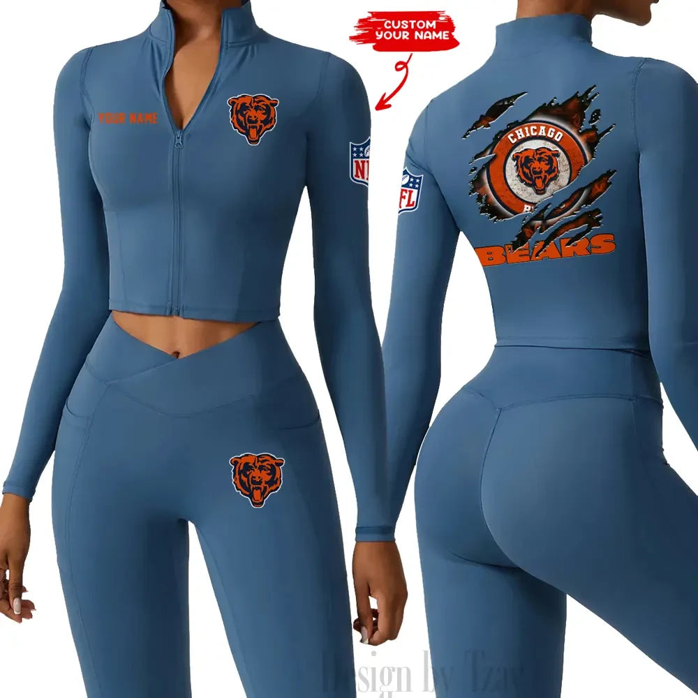 Chicago Bears Women Activewear Set 2 Piece Crop Jacket and High Waist Leggings SPTZSTW236