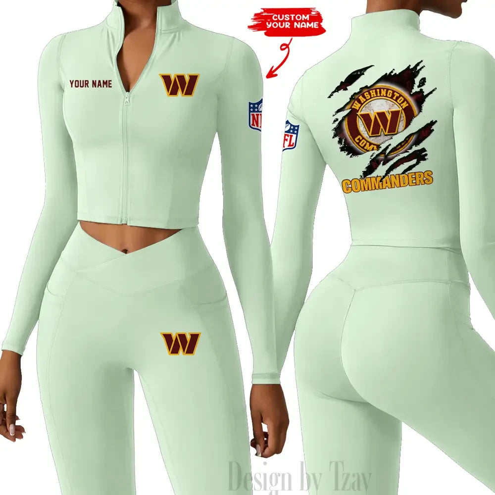 Washington Commanders Women Activewear Set 2 Piece Crop Jacket and High Waist Leggings SPTZSTW262