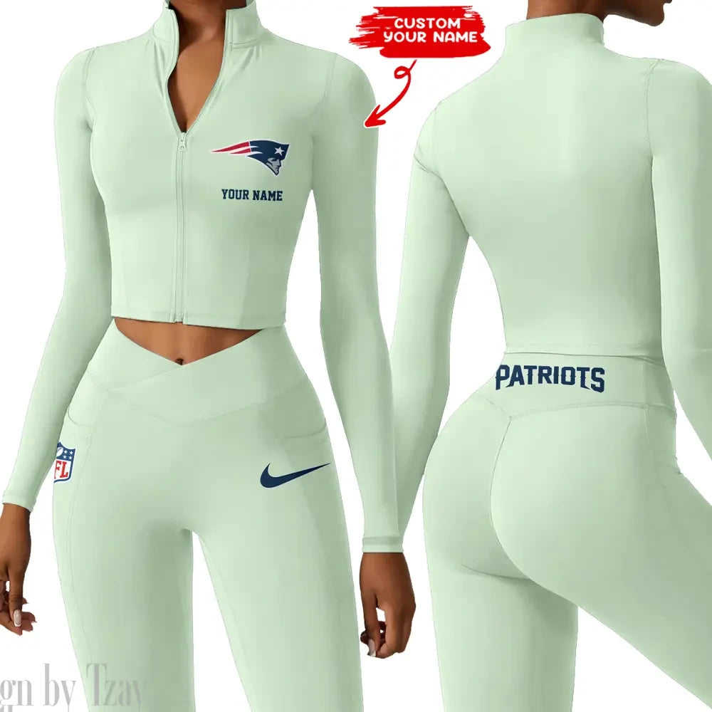 New England Patriots Zipper Sports Top Women Gym Long Sleeve for Fitness SPTZSTW022