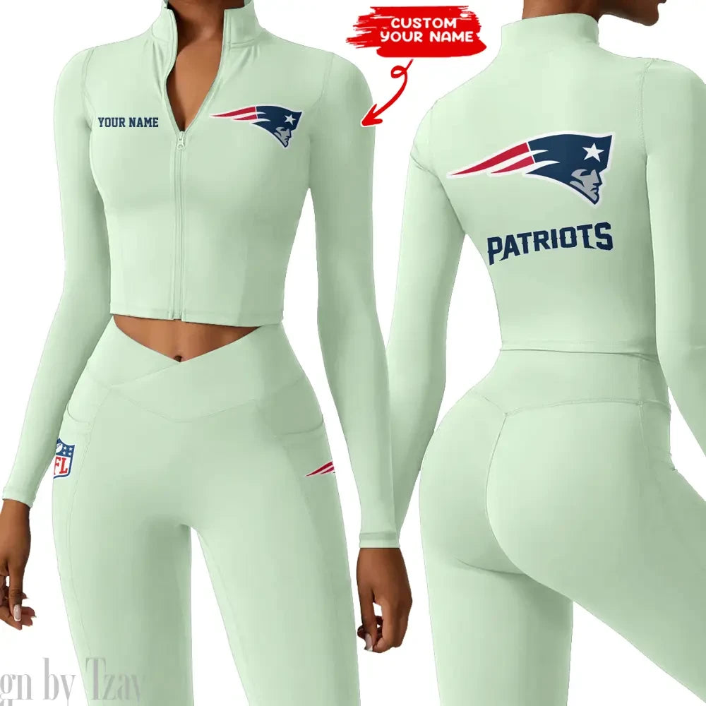 New England Patriots Zipper Sports Top Women Gym Long Sleeve for Fitness SPTZSTW086