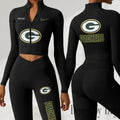 Green Bay Packers Women Activewear Set 2 Piece Crop Jacket and High Waist Leggings SPTZSTW274