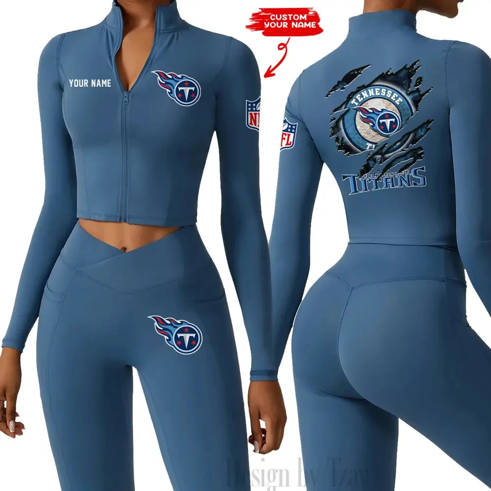 Tennessee Titans Women Activewear Set 2 Piece Crop Jacket and High Waist Leggings SPTZSTW261