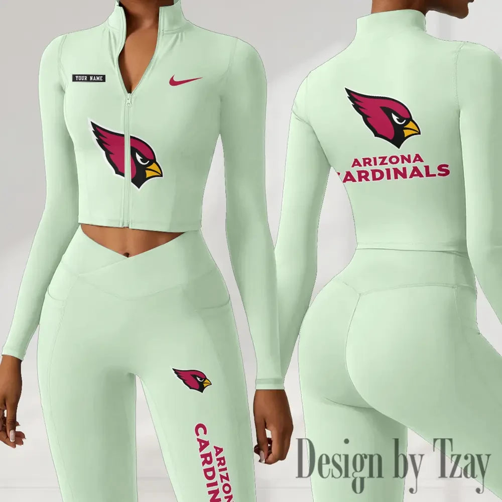 Arizona Cardinals Women Activewear Set 2 Piece Crop Jacket and High Waist Leggings SPTZSTW263