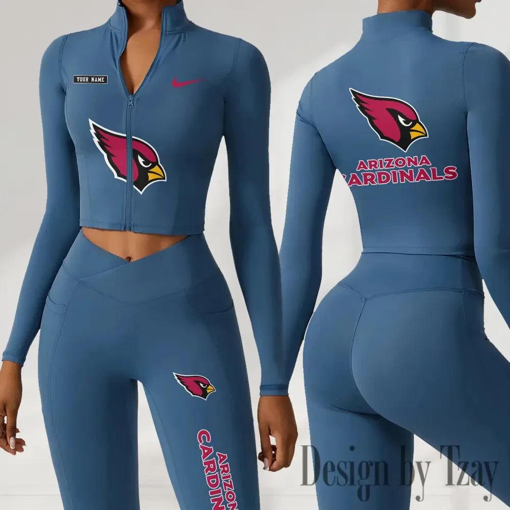 Arizona Cardinals Women Activewear Set 2 Piece Crop Jacket and High Waist Leggings SPTZSTW263