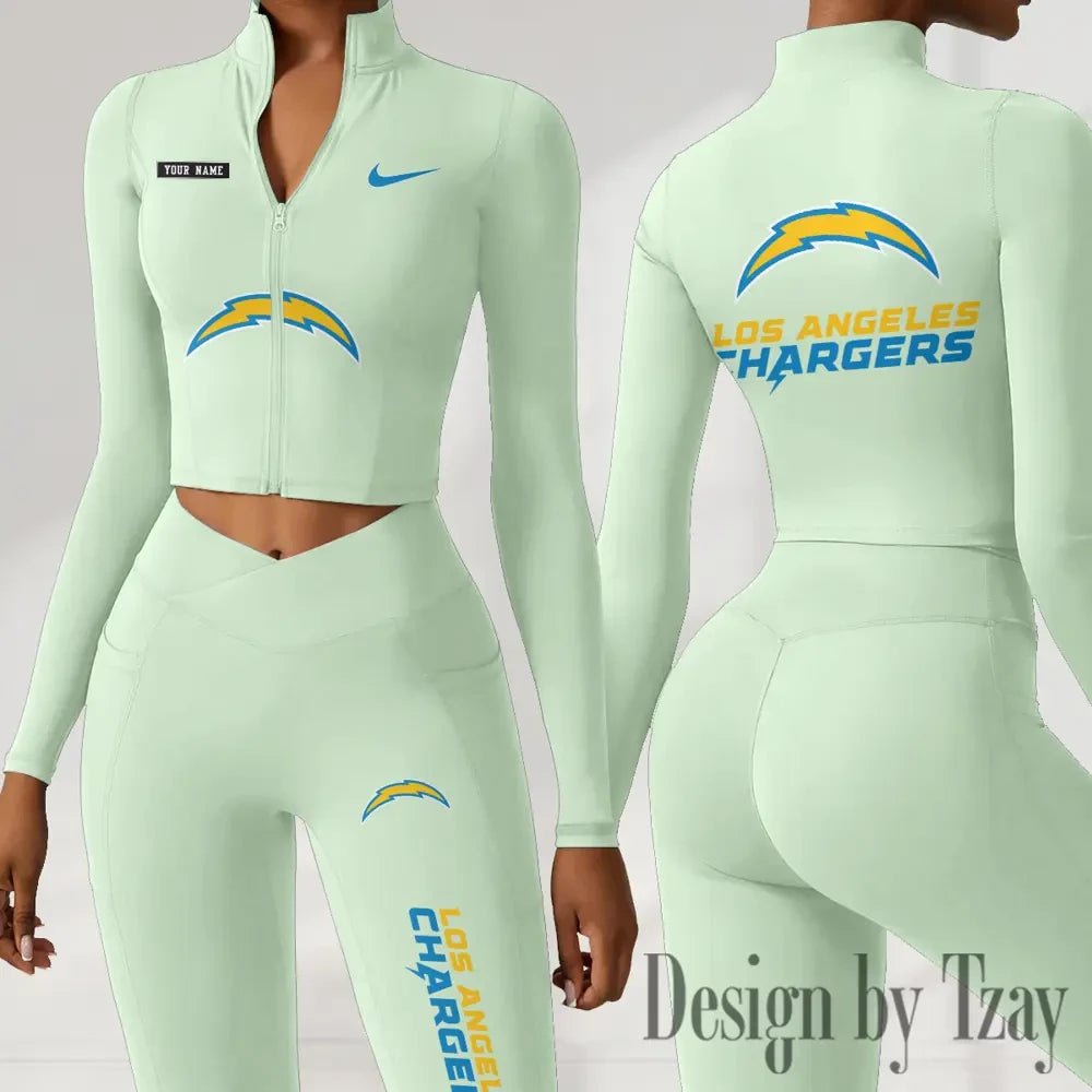Los Angeles Chargers Women Activewear Set 2 Piece Crop Jacket and High Waist Leggings SPTZSTW280