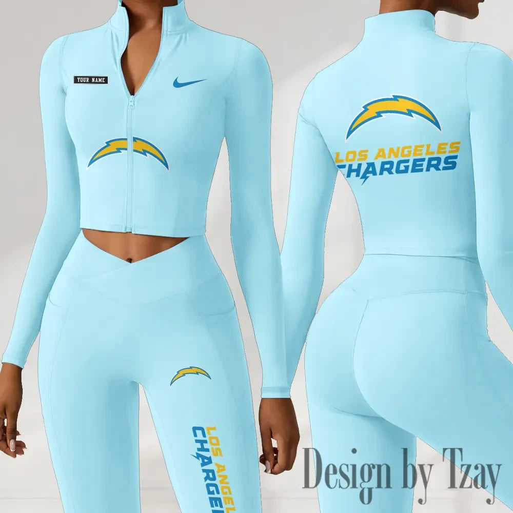 Los Angeles Chargers Women Activewear Set 2 Piece Crop Jacket and High Waist Leggings SPTZSTW280