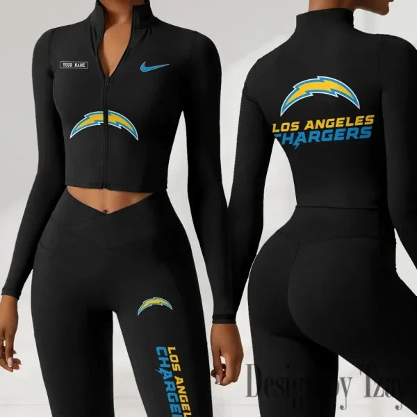 Los Angeles Chargers Women Activewear Set 2 Piece Crop Jacket and High Waist Leggings SPTZSTW280