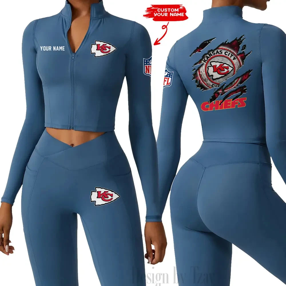 Kansas City Chiefs Women Activewear Set 2 Piece Crop Jacket and High Waist Leggings SPTZSTW246