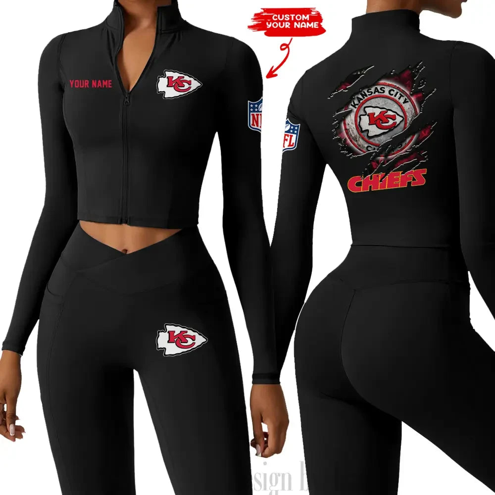 Kansas City Chiefs Women Activewear Set 2 Piece Crop Jacket and High Waist Leggings SPTZSTW246