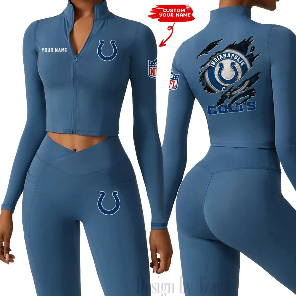 Indianapolis Colts Women Activewear Set 2 Piece Crop Jacket and High Waist Leggings SPTZSTW244