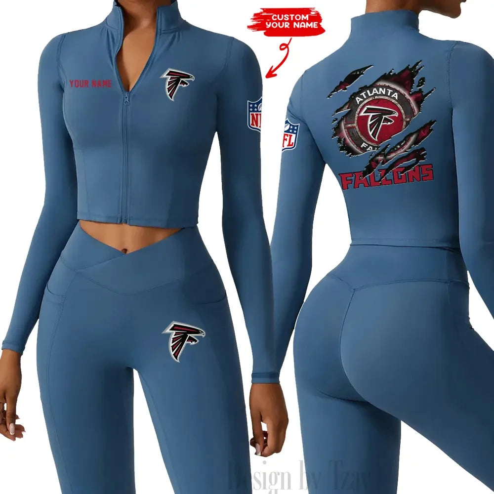 Atlanta Falcons Women Activewear Set 2 Piece Crop Jacket and High Waist Leggings SPTZSTW232