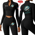 Miami Dolphins Women Activewear Set 2 Piece Crop Jacket and High Waist Leggings SPTZSTW250
