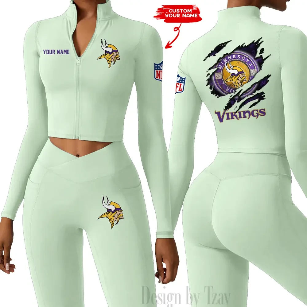 Minnesota Vikings Women Activewear Set 2 Piece Crop Jacket and High Waist Leggings SPTZSTW251