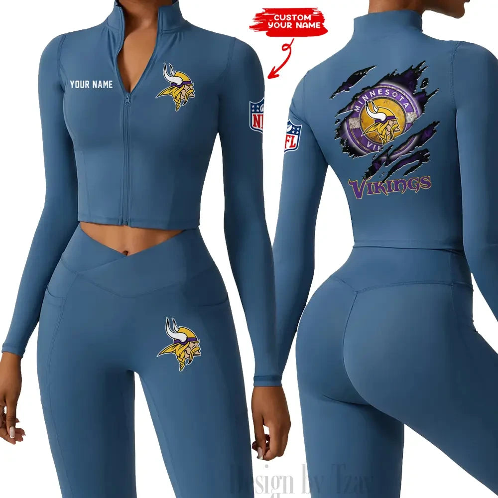 Minnesota Vikings Women Activewear Set 2 Piece Crop Jacket and High Waist Leggings SPTZSTW251