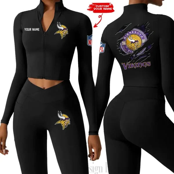 Minnesota Vikings Women Activewear Set 2 Piece Crop Jacket and High Waist Leggings SPTZSTW251