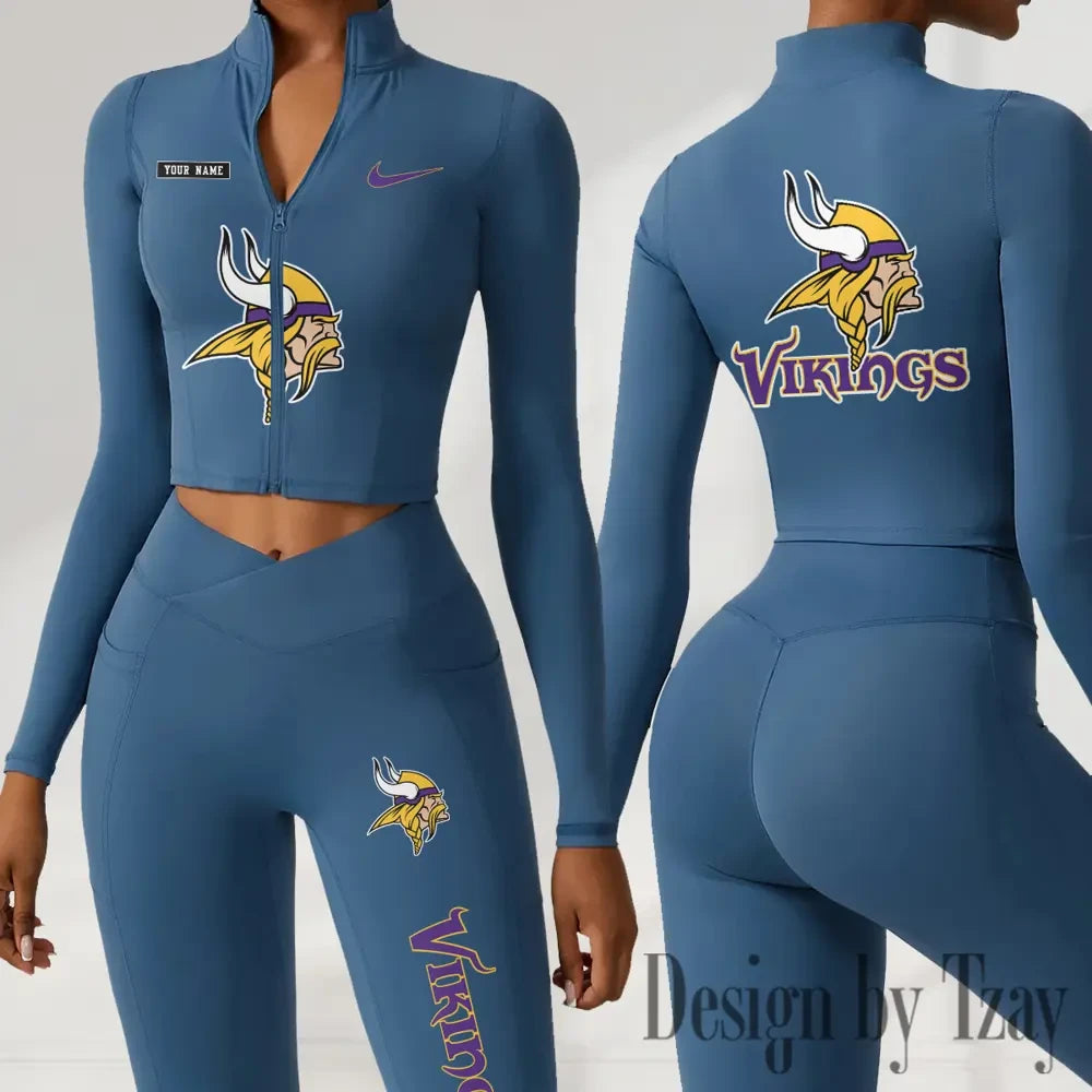 Minnesota Vikings Women Activewear Set 2 Piece Crop Jacket and High Waist Leggings SPTZSTW283