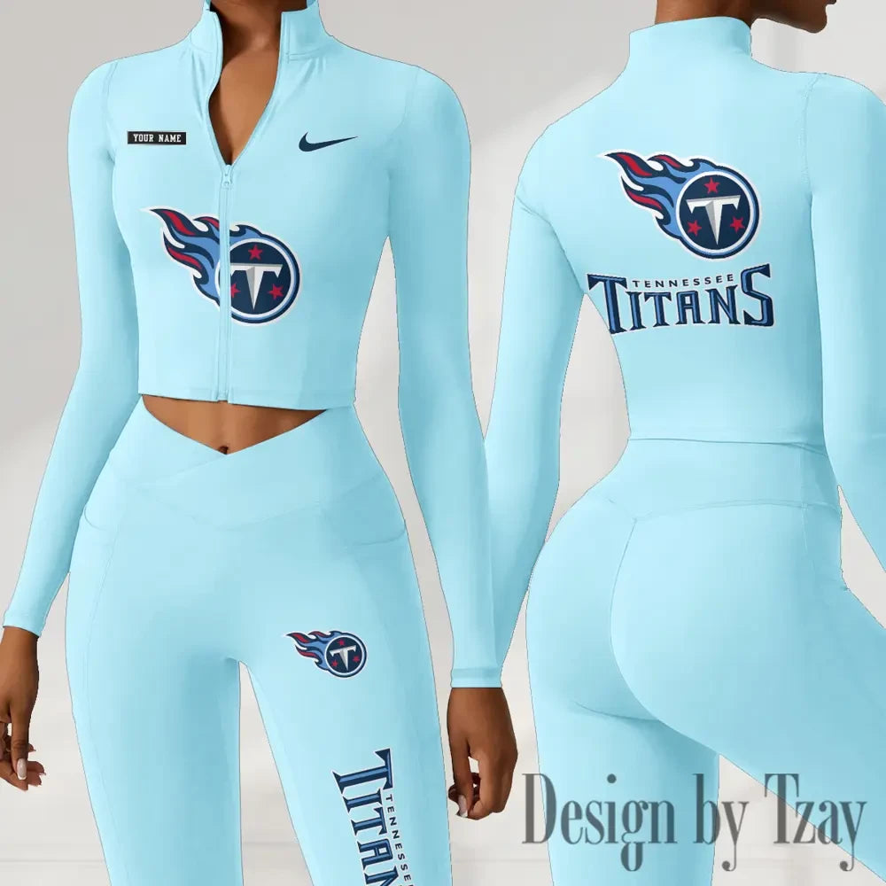 Tennessee Titans Women Activewear Set 2 Piece Crop Jacket and High Waist Leggings SPTZSTW293