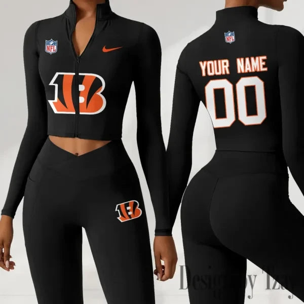 Cincinnati Bengals Women Activewear Set 2 Piece Crop Jacket and High Waist Leggings SPTZSTW205