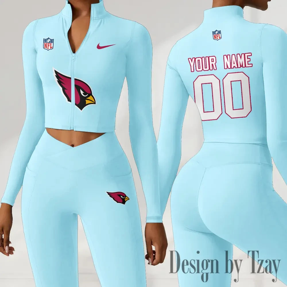 Arizona Cardinals Women Activewear Set 2 Piece Crop Jacket and High Waist Leggings SPTZSTW199