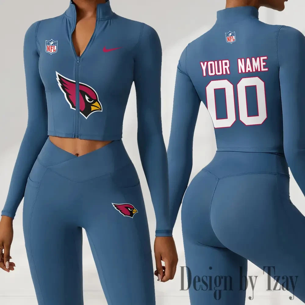 Arizona Cardinals Women Activewear Set 2 Piece Crop Jacket and High Waist Leggings SPTZSTW199