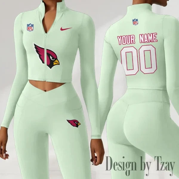 Arizona Cardinals Women Activewear Set 2 Piece Crop Jacket and High Waist Leggings SPTZSTW199