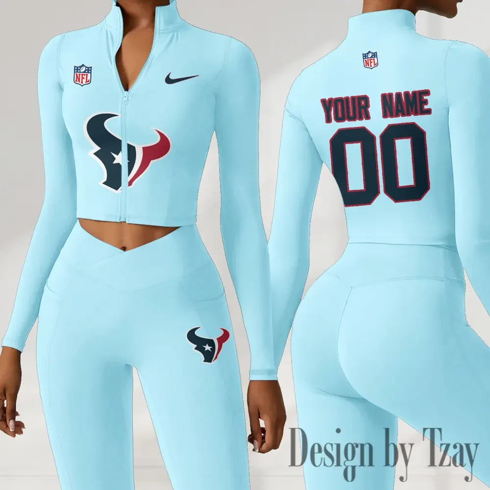 Houston Texans Women Activewear Set 2 Piece Crop Jacket and High Waist Leggings SPTZSTW211