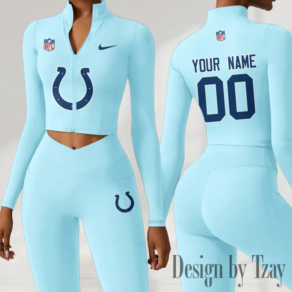 Indianapolis Colts Women Activewear Set 2 Piece Crop Jacket and High Waist Leggings SPTZSTW212