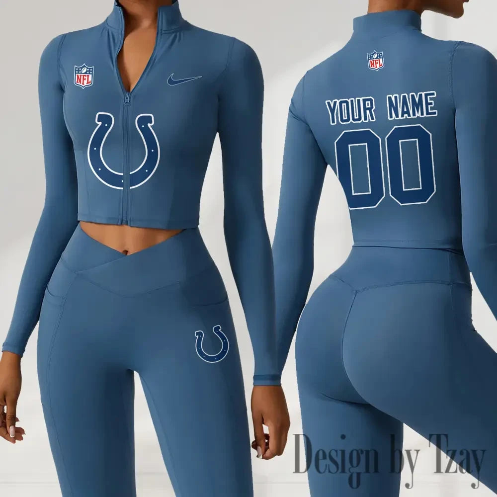 Indianapolis Colts Women Activewear Set 2 Piece Crop Jacket and High Waist Leggings SPTZSTW212