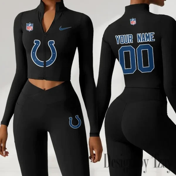 Indianapolis Colts Women Activewear Set 2 Piece Crop Jacket and High Waist Leggings SPTZSTW212
