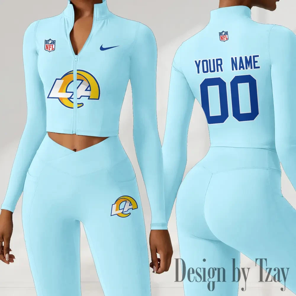 Los Angeles Rams Women Activewear Set 2 Piece Crop Jacket and High Waist Leggings SPTZSTW217
