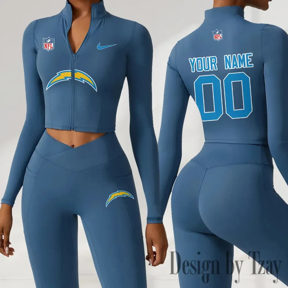 Los Angeles Chargers Women Activewear Set 2 Piece Crop Jacket and High Waist Leggings SPTZSTW216