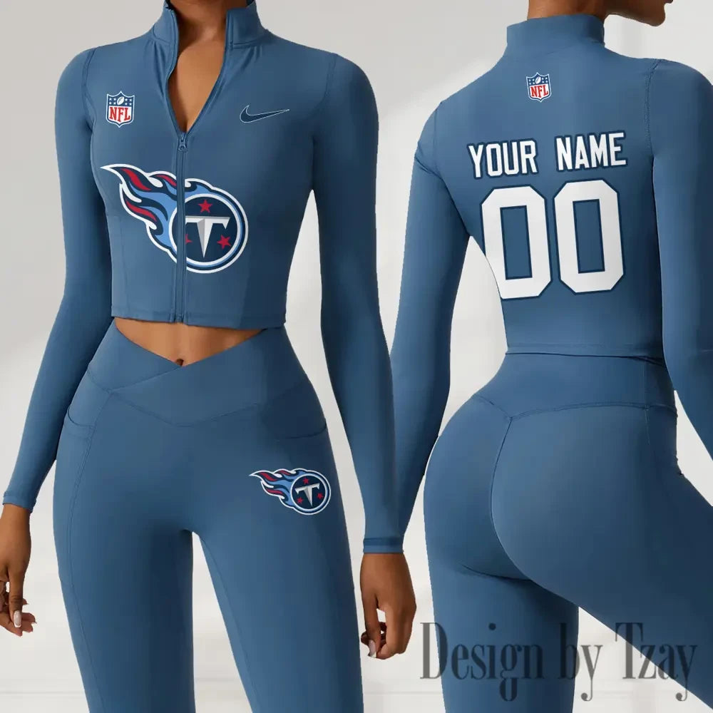 Tennessee Titans Women Activewear Set 2 Piece Crop Jacket and High Waist Leggings SPTZSTW229