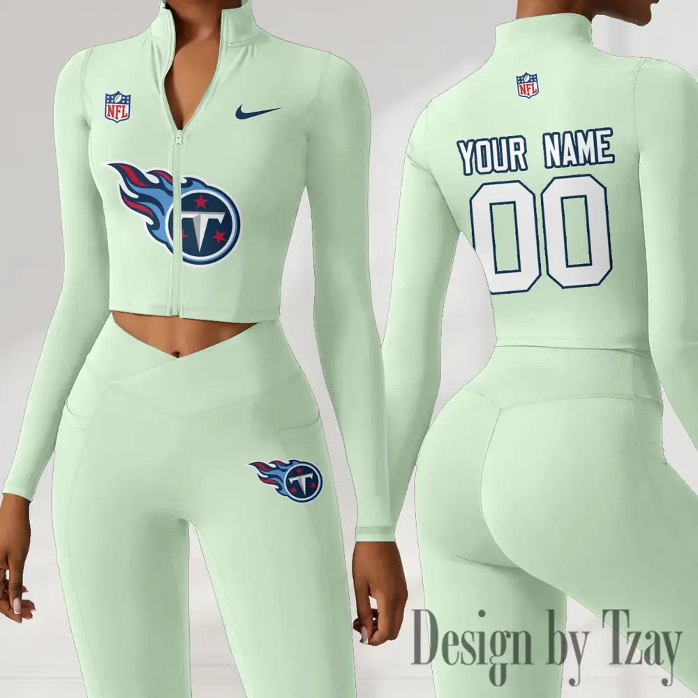 Tennessee Titans Women Activewear Set 2 Piece Crop Jacket and High Waist Leggings SPTZSTW229