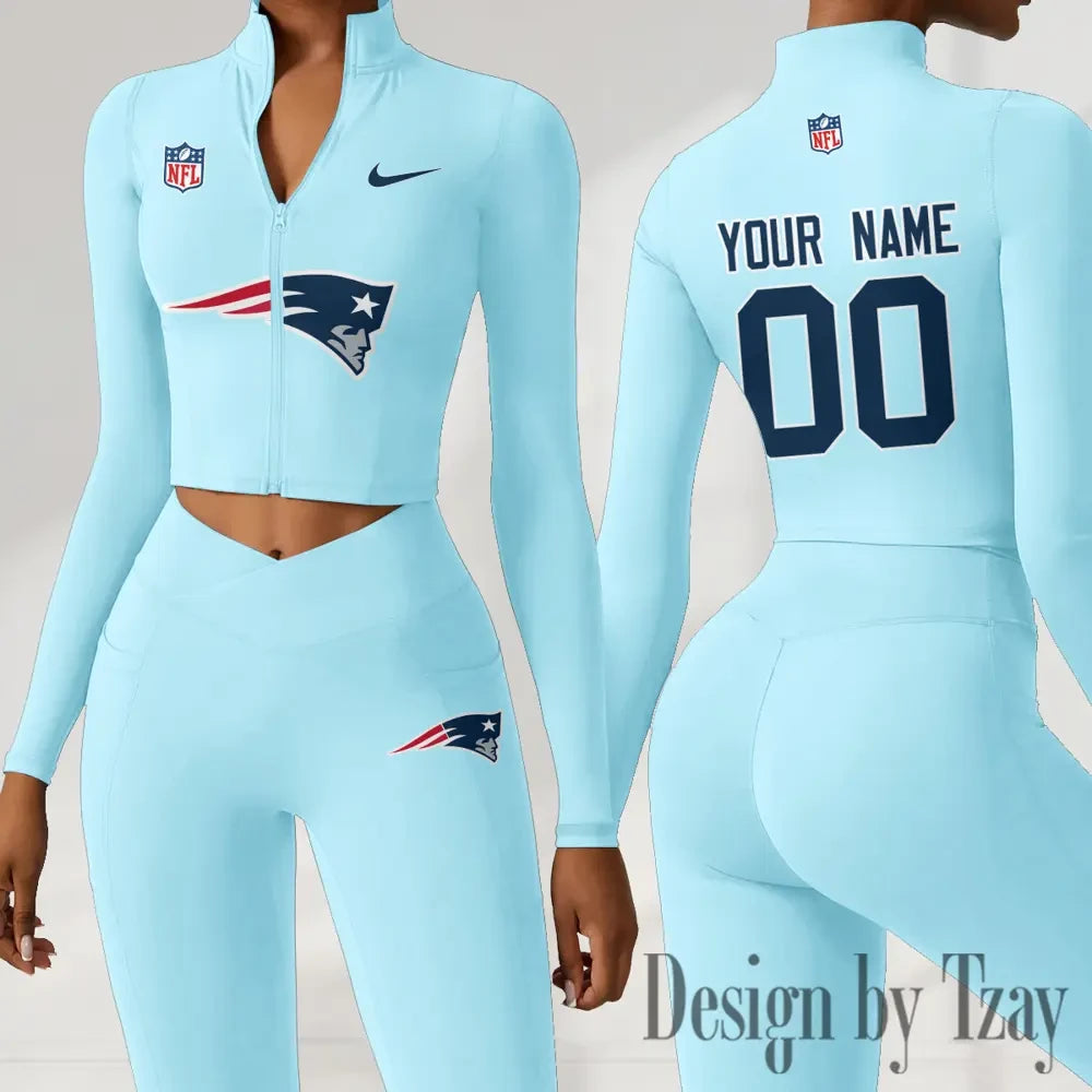 New England Patriots Women Activewear Set 2 Piece Crop Jacket and High Waist Leggings SPTZSTW220
