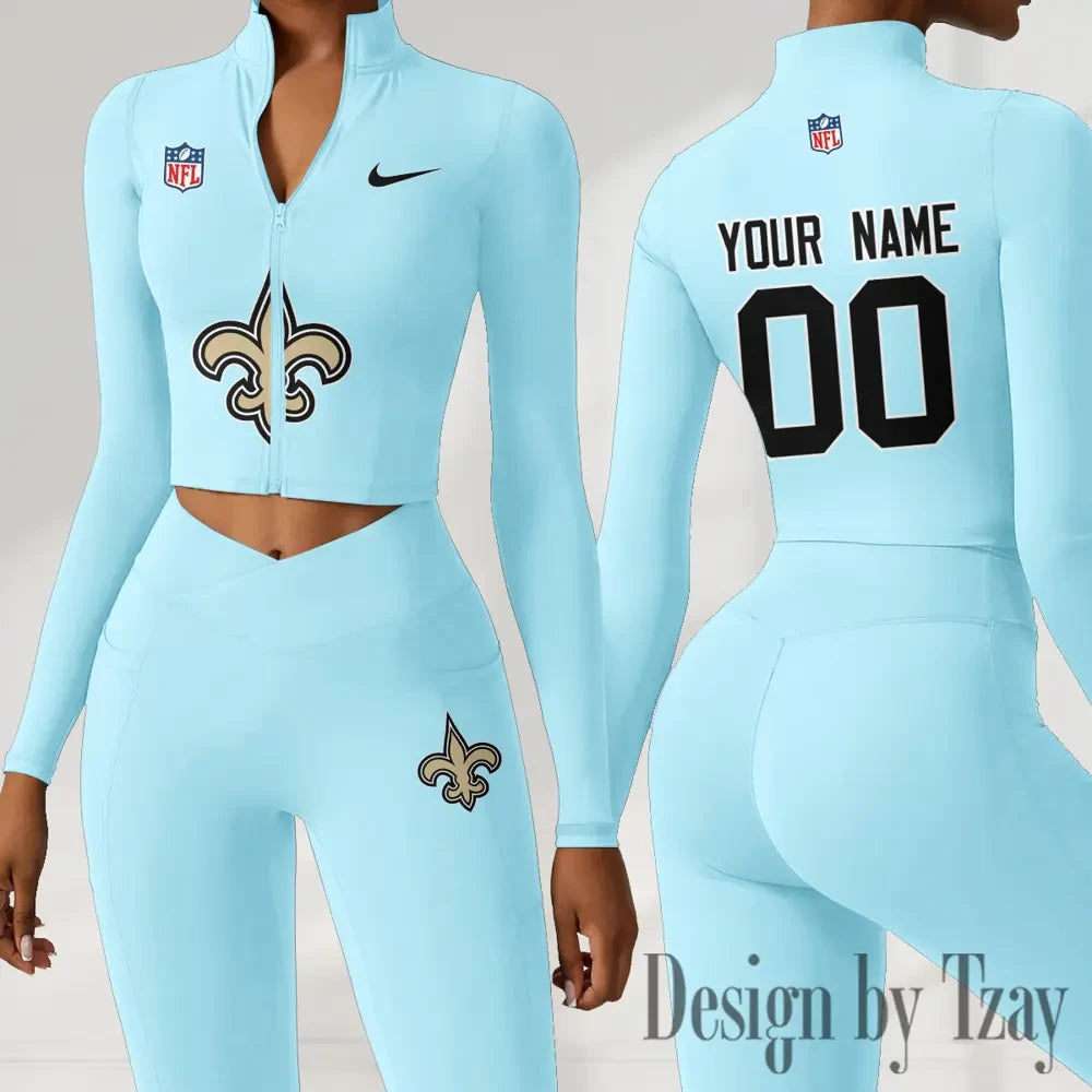 New Orleans Saints Women Activewear Set 2 Piece Crop Jacket and High Waist Leggings SPTZSTW221