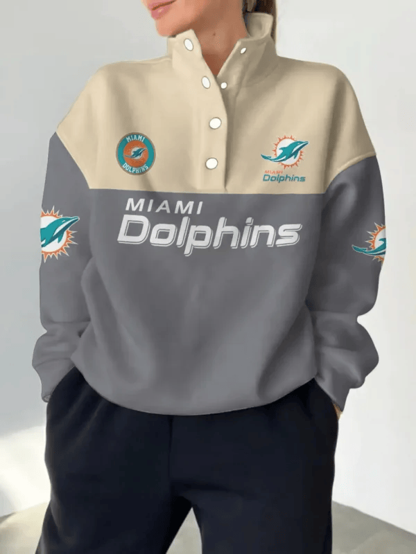 Miami Dolphins New Design Casual Snap Mockneck Pullover Sweatshirt SPTCSMPS023